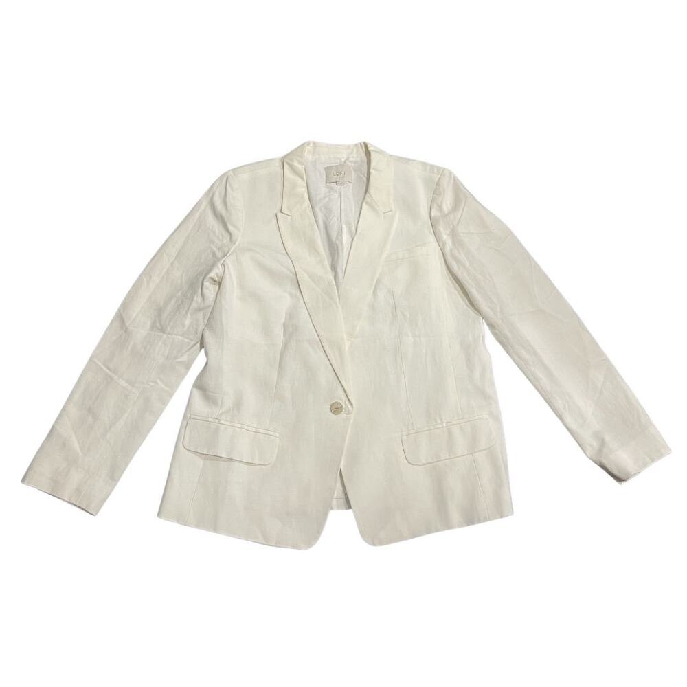 Ann Taylor Loft Ivory Single Button Blazer Jacket SZ Large Career Office Preppy